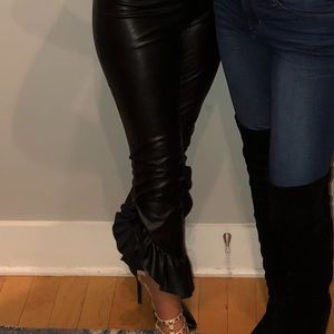 LEATHER PANTS, flare bottom